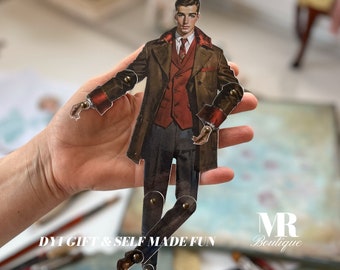 Movable Vintage Paper Doll STEVEN DIY printable doll PDF Christmas doll Paper dolls Digital retro Christmas diy Vintage doll Digital dolls