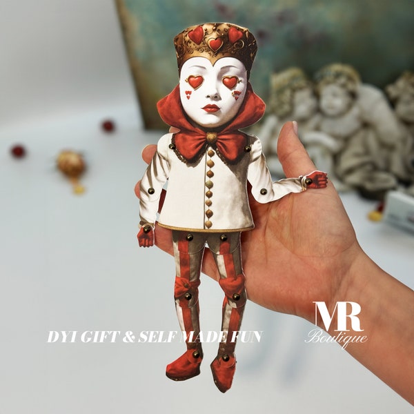 Mr. Heartman Royal Steampunk Valentine Paper Doll Articulated King Figure, DIY Craft Kit Paper dolls Retro Style Vintage doll VDay