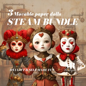 STEAM BUNDLE: Articulated Paper Doll Collection Royalty & Steampunk DIY Kits for Year-Round Crafting Fun, Kids Activity, Creative Play To zdjęcie 2