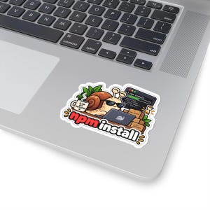 npm install snail sticker | coder laptop decal, programming humor