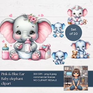 Clipart di un simpatico elefantino png / baby shower di un elefante / rivelazione del sesso dell'elefantino png jpg / sublimazione / download immediato / uso commerciale