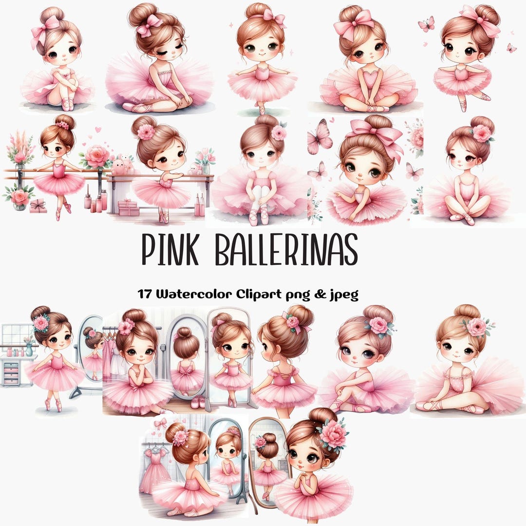 Pink Ballerina Clipart Bundle | Digital Cricut | Pink Ballet Girl Png ...