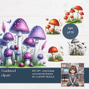 Toadstool clipart set | instant download | toadstools png jpg | png jpeg download toadstool fairy clipart | woodland toadstool sublimation