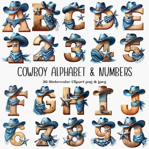 Clipart alphabet cow-boy png | téléchargement numérique | nombres de cow-boys clipart png jpg | sublimation | téléchargement immédiat | usage commercial
