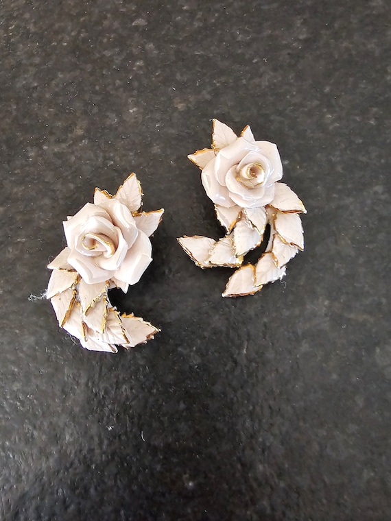 Vintage, Custom Made Porcelain Rose, Gold Tipped E