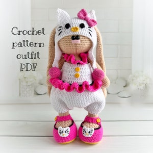 Crochet pattern OUTFIT «white cat» for doll (pdf file)