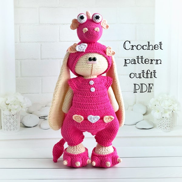 Crochet pattern OUTFIT «dragon in hearts» for doll (pdf file)