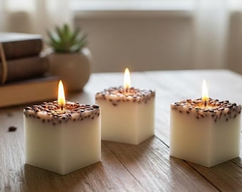 Candela quadrata fatta a mano a forma di chicchi di caffè, decorazione rustica per la casa, decorazione per scrivania e ufficio, regalo di inaugurazione della casa, regalo per gli amanti del caffè