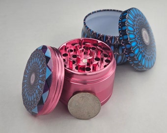 Mandala Grinder with Carrying Case, Blue and Pink