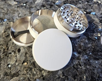 50mm Glow In The Dark White Grinder, 2 inch herb grinder, 5 piece grinder with kief catcher