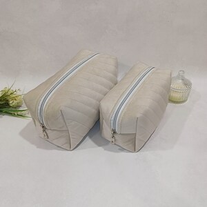 Toiletry Travel Bag,  handmade beige cosmetic bag , gift for women ,  Makeup bag for bridesmaids
