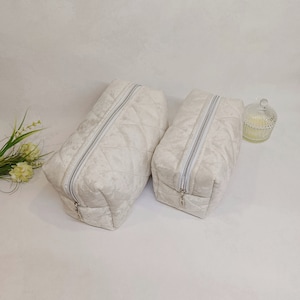 Large Beige Makeup Bag, Washable Makeup Bag, Travel Bag, Aesthetic Cosmetic Bag, Bridesmaid gift