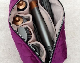 Fodral för Dyson Airwrap & Shark FlexStyle | Lila quiltad sammetsreseväska, lyxig styler-organisatör i present