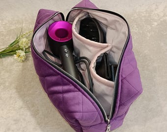 Elegant vadderat sammetsfodral för Dyson Supersonic och Shark FlexStyle, personlig vadderad arrangör med fickor