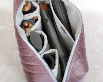 Dyson Airwrap resefodral, dusty rose sammetsväska för stylertillbehör