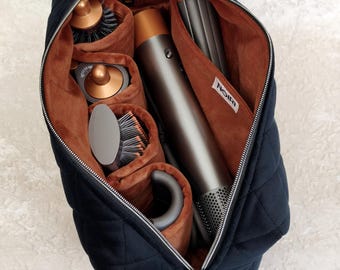 Dyson-väska för Airwrap-styler, svart sammetsförvaringsväska för hårverktyg, quiltad kosmetikpåse för Shark FlexStyle