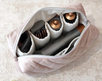 Rosa sammetsfodral till Dyson Airwrap, estetisk stylingväska till Shark FlexStyle