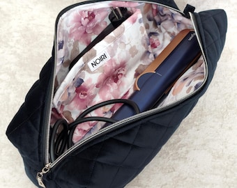 Personalisierte Samt Dyson Airstrait Hülle, gesteppte Blumen Organizer Tasche