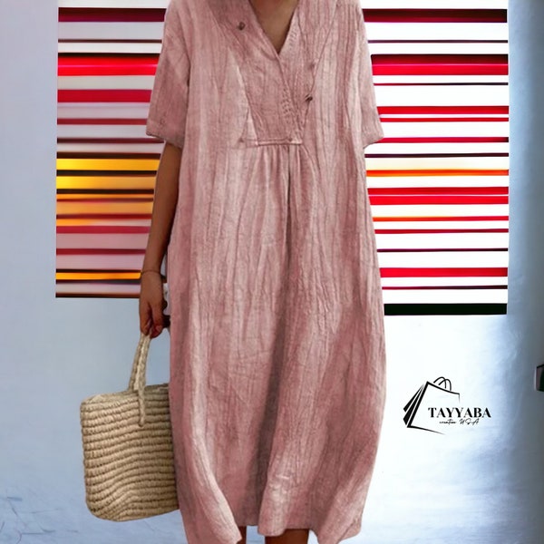 linen clothing for women dress- Premium Linen dress for Women -  Women's Trendy Fashion - Casual Loose Fit summer dresses - spring clothing