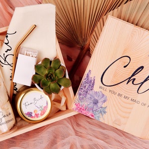 Bridesmaid Gifts, Bridesmaid Gift Sets, Bridesmaid Proposal Gifts, Bridesmaid Gifts, Wooden Personalized Maid of Honor Box Gift Set