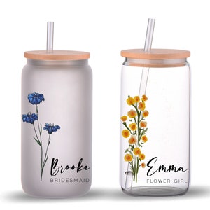 Bridesmaid Gifts Tumbler, Personalized Tumbler Gifts, Customized Glass Tumbler, Frosted Glass, Gift for Her, Bridal Party FLORL24