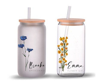 Bridesmaid Gifts Tumbler, Personalized Tumbler Gifts, Customized Glass Tumbler, Frosted Glass, Gift for Her, Bridal Party FLORL24