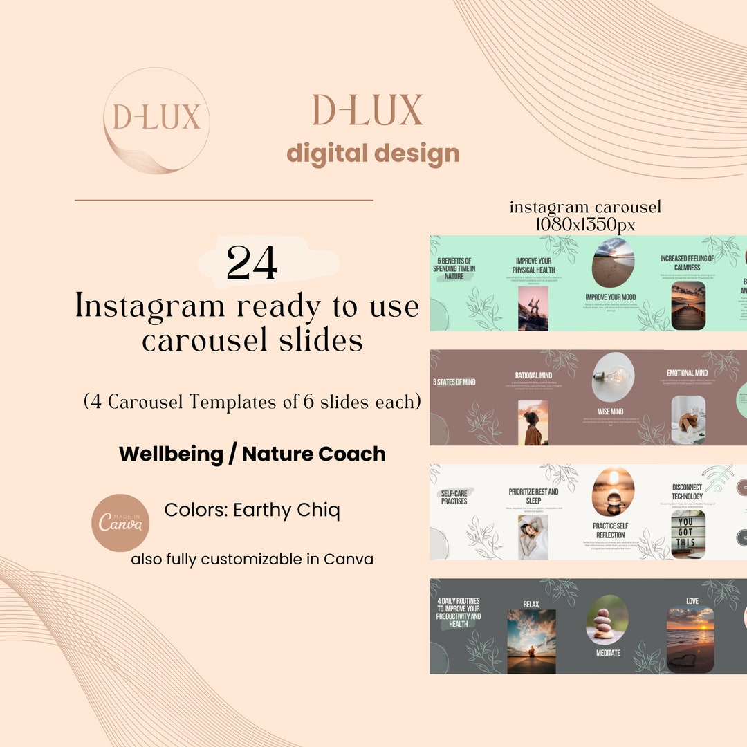 4 Carousel Instagram Post Templates for Wellbeing Coach Nature Coach ...