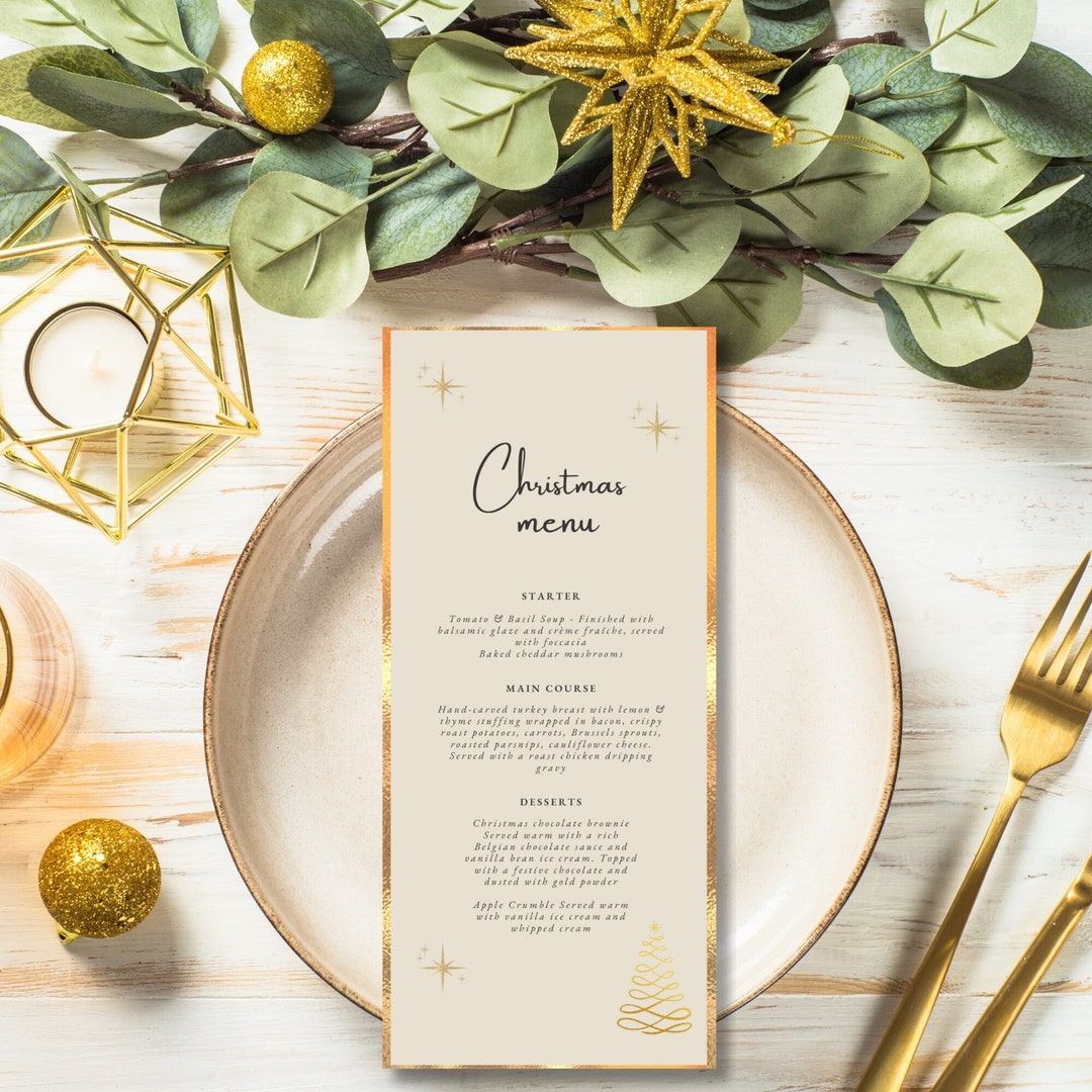 Christmas Menu Template Gold Menu Card Holiday Menu Etsy