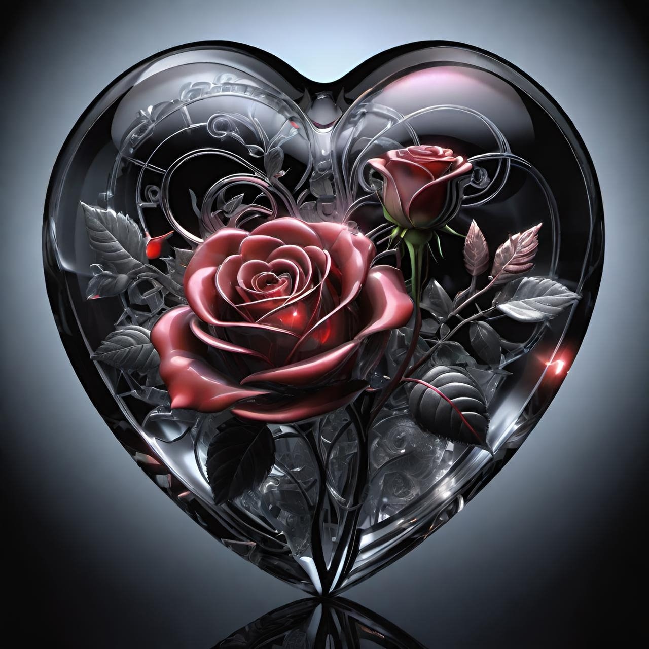 Set of 4 images of glass hearts with roses inside. 3d illusion. Perfect for laser engravers. 1280x1280 jpegs.