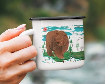 Bear Enamel Mug, Bear Lover gift, Mama Bear Gift, Forest Bear Mug, Bear tea Mug, cottage core mug, Eco Friendly Bear Mug, Bear Camping Mug