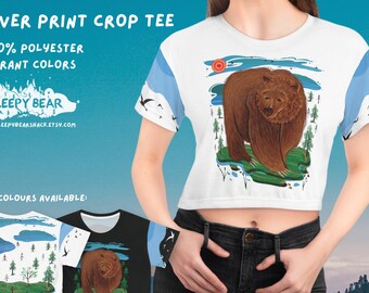 Forest Bear Crop Top, Bear Aesthetic Gift, Mama Bear, Bear Custom Cropped Tee, Woodland Bear, Bear Lover, Wildlife t shirt, hiking crop tee