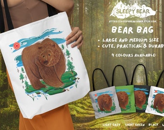 Bear Tote Bag, Mama Bear Tote, Bear Tote Print, Woodland Print Bag, Bear present, Grizzly bear, Bear Gift, Bear Everyday Eco Tote, Bear Bag