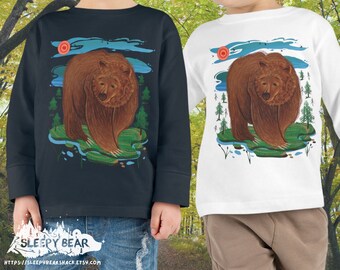 Cute Bear longsleeve for kid, Forest Animals Shirt, Bear Lover Kids Shirt, Bear Lover Gift for Kid, Woodland Kids Tee, Bear Kid Sweatshirt