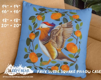 Birdwatching Pillow Cover, Mandarin Duck Pillow Case, Cute Duck Standard Pillow Case, Orange Garden Pillow Case, 20x20 Birder Pillow Cover