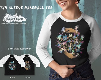 Outdoor Fairy 3/4 sleeve tee, Fairy Core T Shirt, Garden Fairy tee, Fae Lover Gift, Faerie Baseball Graphic Tee, Floral Fairy girl tee