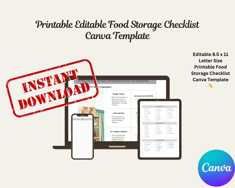 Food Storage Checklist, Pantry Organization Checklist,checklist
