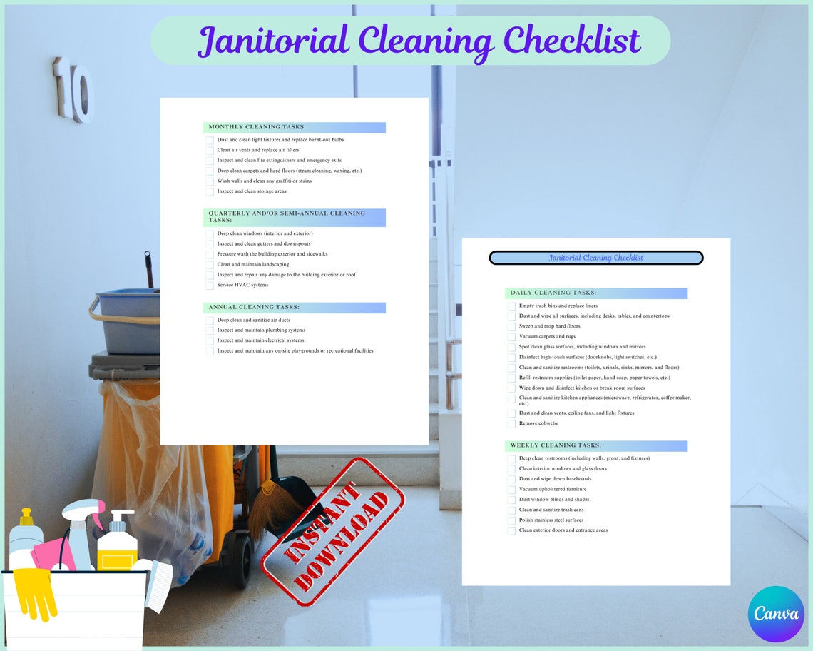 Janitorial Cleaning Checklist Template, Commercial Cleaning Business ...