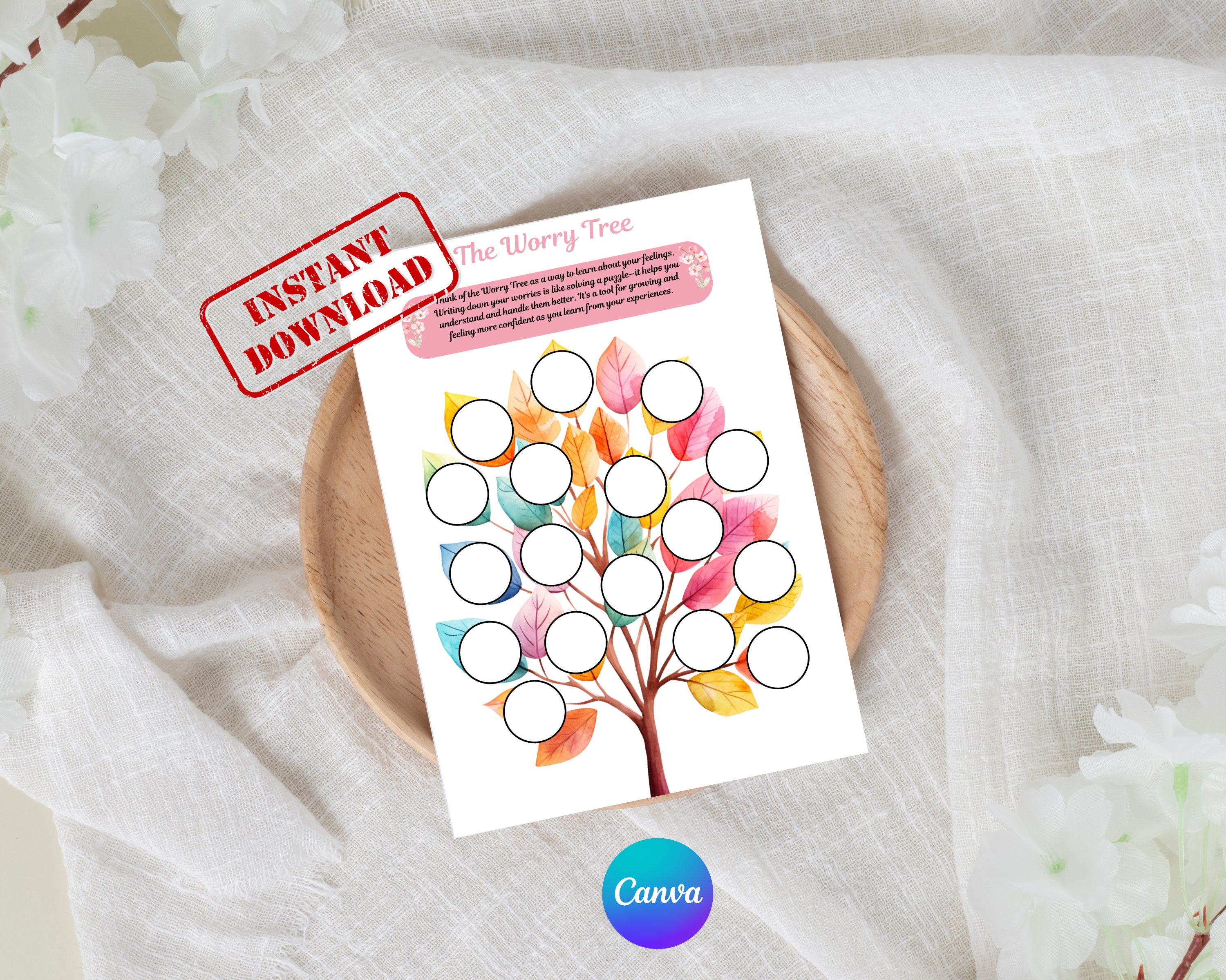 Editable Printable Worry Tree Worksheet for Kids: Nurturing Emotional ...