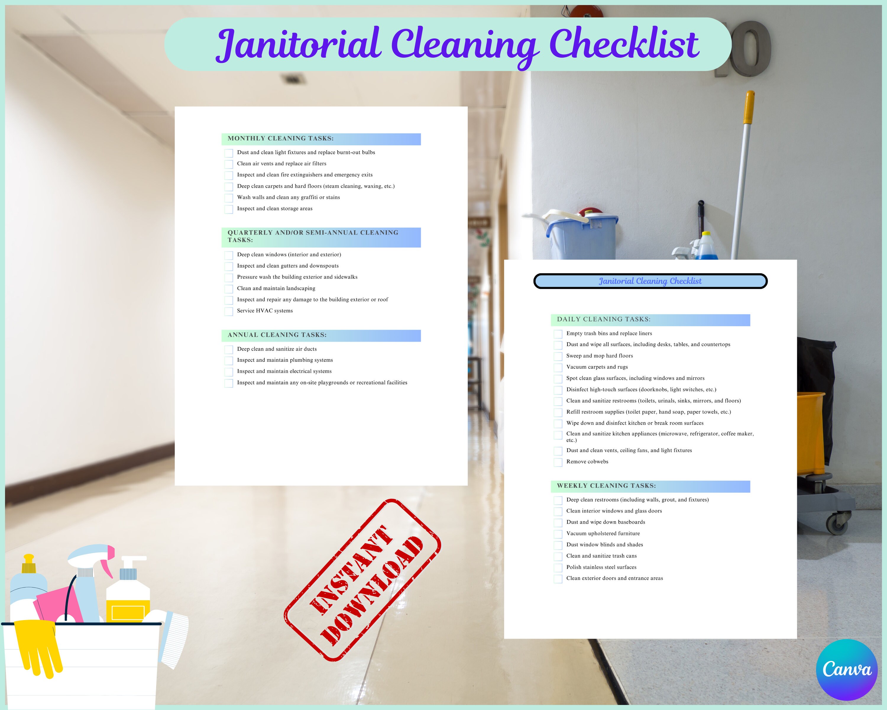 Janitorial Cleaning Checklist Template, Commercial Cleaning Business ...