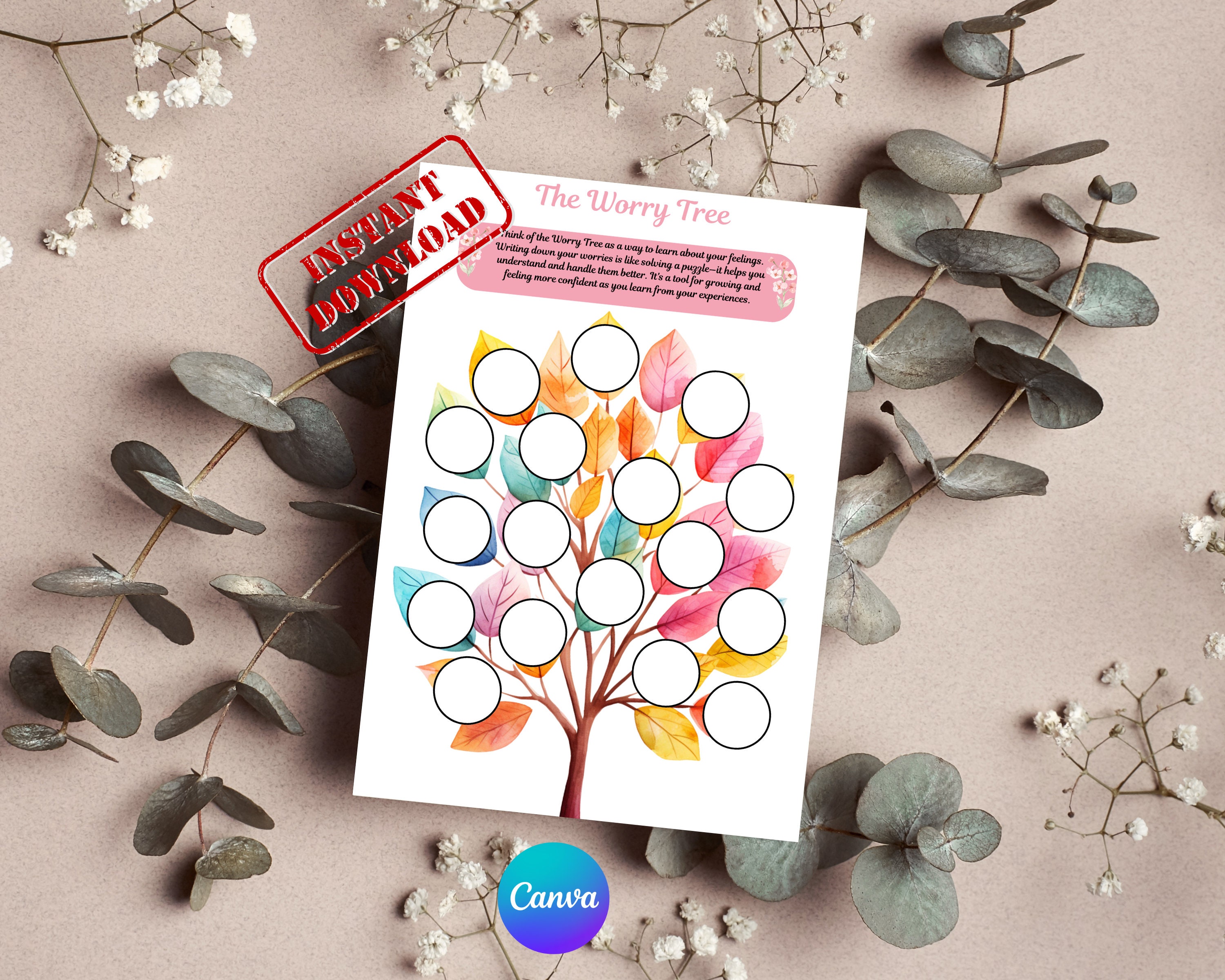 Editable Printable Worry Tree Worksheet for Kids: Nurturing Emotional ...
