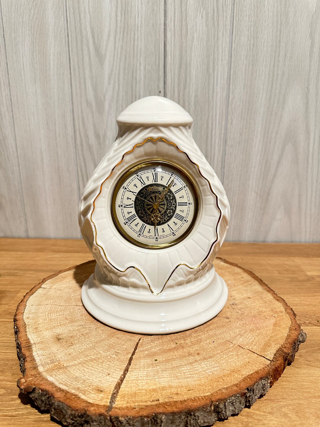 Vintage Belleek Porcelain Mantle Clock With German Mercedes Movement Etsy