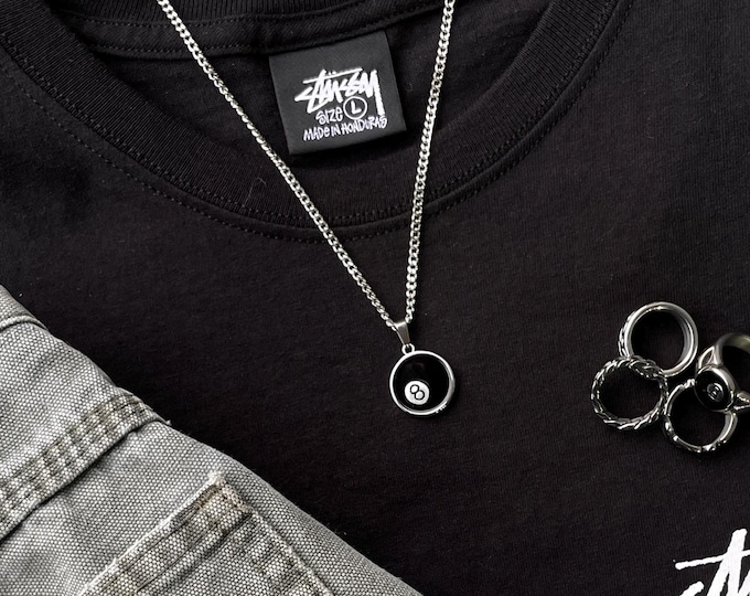 8 Ball Pendant Necklace | Stainless Steel Cuban Chain
