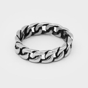 Cuban Ring – Silver Cuban Link Band | Stainless Steel Unisex Streetwear Jewellery | Chunky Chain Ring