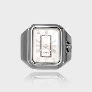Arco Watch Ring – Functional Clock Face Ring in Silver | Stainless Steel Unisex Streetwear Jewellery | Adjustable Timepiece Ring