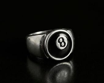 8 Ball Ring | Stainless Steel Statement Ring | Unisex Streetwear Jewellery | Polished Finish Silver Ring