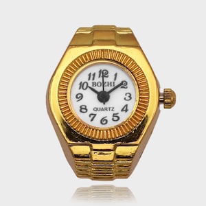 Klockring Guld – Mini Guldfärgad Urring | Unisex Smycken i Rostfritt Stål | Funktionell Streetwear-klocka