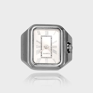 Arco Watch Ring – Functional Clock Face Ring in Silver | Stainless Steel Unisex Streetwear Jewellery | Adjustable Timepiece Ring