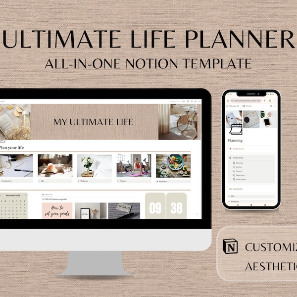 Notion planner life planner aesthetic notion planner that girl planner lifestyle planner undated digital planner all in one Notion template