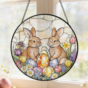 Lapin de Pâques attrape-soleil en verre suspendu pour fenêtre attrape-soleil de Pâques lapin décoration de fenêtre pour amoureux des lapins, cadeau de Pâques S20