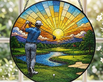Witraże golfowe, łapacz słońca, zawieszka na okno do gry w golfa, prezent dla miłośnika golfa na Dzień Ojca, prezent golfowy S86